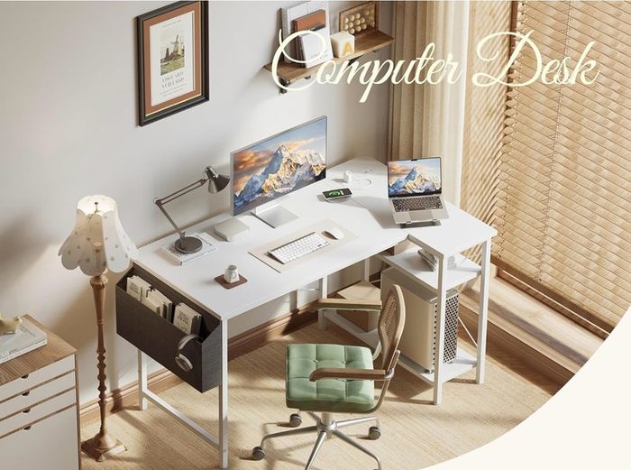 Small L Shaped Desk with Power Outlets,100 cm L Computer Corner Desks