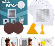 4'' By 4'' Wall Repair Patch, 5 Pcs Plasterboard Patch, Plaster Repair Kit, Safe Mend Plaster, Safe mend Drywall Adhesive, Filler For Walls Ceiling Hole, Self Adhesive Aluminum Mesh Wall Repair