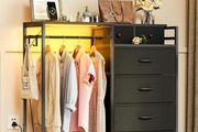 Chest of Drawers Bedroom with Hanging Rail, Built-in LED Lighting and Power Socket