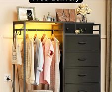 Chest of Drawers Bedroom with Hanging Rail, Built-in LED Lighting and Power Socket