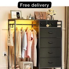 Chest of Drawers Bedroom with Hanging Rail, Built-in LED Lighting and Power Socket