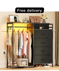 Chest of Drawers Bedroom with Hanging Rail, Built-in LED Lighting and Power Socket
