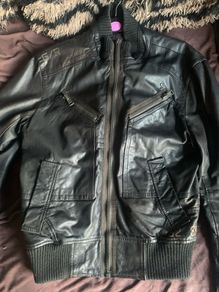 Mens River Island Brown Leather Jacket Small