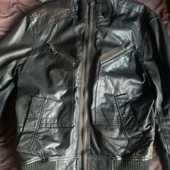 Mens River Island Brown Leather Jacket Small