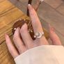 Crescent Moon Star Adjustable Crystal Gold Tone Ring Image 2