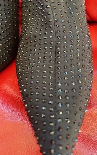 High-heel Dressy Ankle Boots With Sparkly Rhinestones Sequins Jet Black. In Excellent Condition Size Eu 39 Uk 6.   With original protective bag.
