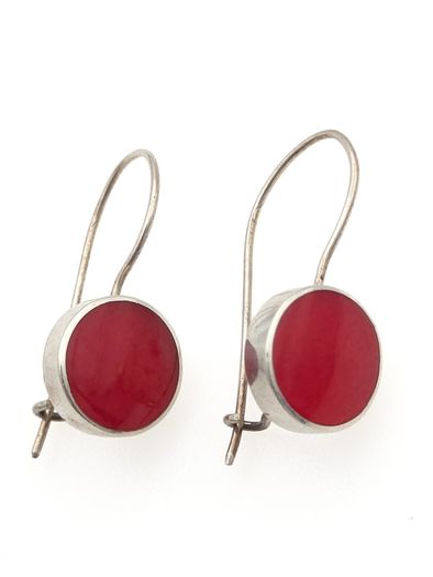 Vintage 925 Sterling Silver & Red Coral Gemstone Earrings