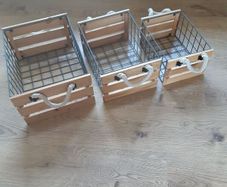 Baskets - Set of 3 with Rope Handles and Wood and Metal Finish