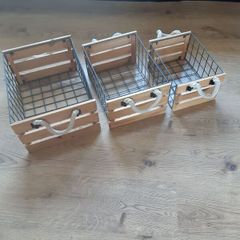 Baskets - Set of 3 with Rope Handles and Wood and Metal Finish