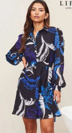 Lipsy Dress in Size 12 - worn only once, gorgeous shades of blue on black background