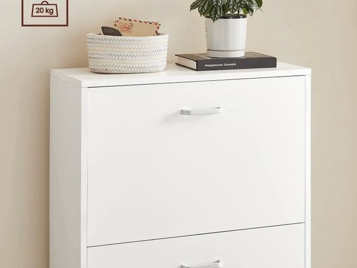 3-Tier Wooden Shoe Cabinet, Storage Cupboard With 3 Flip Doors, Perfect for Narrow Hallway, Living Room, Bedroom, White, 60 x 24 x 120 cm (FREE POSTAGE)