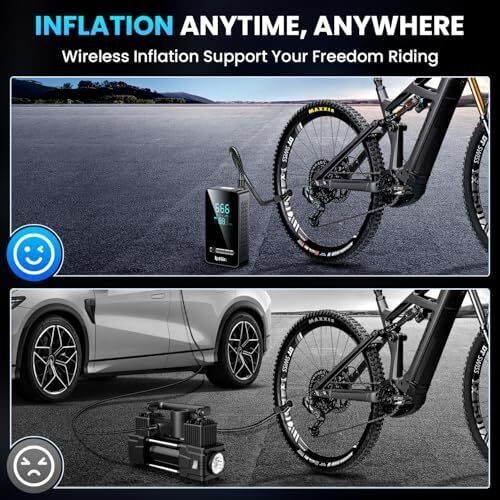 Tyre Inflator Cordless Compressor - Portable Air Electric Bike Pump 150 PSI with Digital Display,Rechargeable Tyre Accessories for Car,Bike and Motorbike with Pressure Gauge and LED Light
