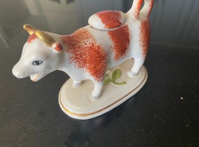 Reduced Staffordshire 19th  century  red and white Daisy cow creamer