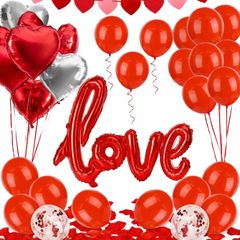 Valentines Balloons, Valentines Day Decorations Set with 1000 Rose Petals, 1 Love Balloon, 1 Heart Garland, 8 Heart Foil Balloons, 16 Red Latex Balloons, 2 Confetti Balloons for Wedding, Party Decor (FREE POSTAGE)