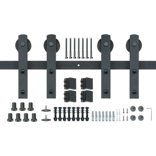 8FT Double Sliding Barn Door Hardware Kit, 330LBS Heavy Duty Barn Door Track Kit for Double Doors, Fit 3.7-4.3FT Total Wide and 1.3"-1.8" Thick 2 Door Panel, with Smooth &