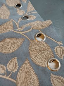 Curtains - light blue & pale gold - modern leaf motif - Heavy - Thermal