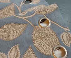 Curtains - light blue & pale gold - modern leaf motif - Heavy - Thermal