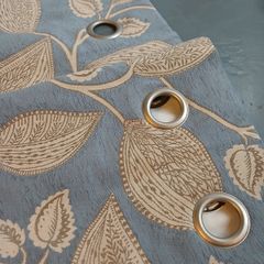 Curtains - light blue & pale gold - modern leaf motif - Heavy - Thermal