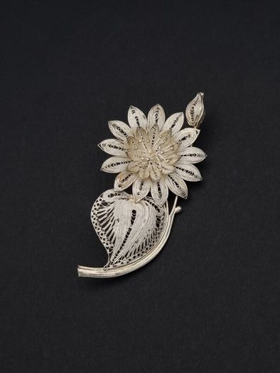 Vintage 925 Sterling Silver Filigree Flower Brooch