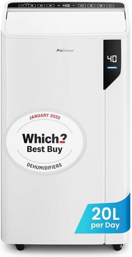 Pro Breeze 20L/Day Compressor Dehumidifier - Energy Efficient with Laundry Mode, Humidity Sensor, Carbon Air Filter for Mould, Damp & Moisture, for Home & Bedroom - WHICH? BEST BUY DEHUMIDIFIER AWARD
