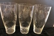 Six Etched Glass Tumblers