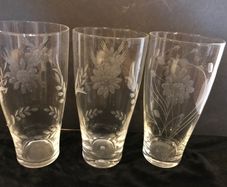 Six Etched Glass Tumblers