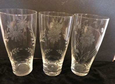 Six Etched Glass Tumblers