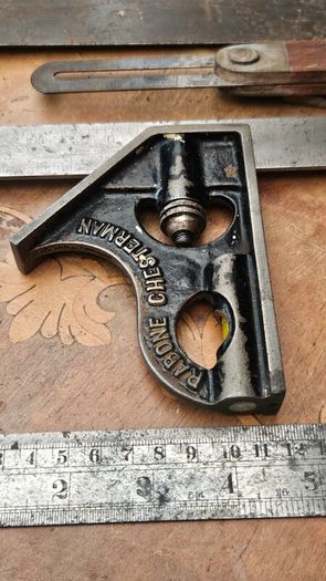 Squares, sliding bevel and ruler