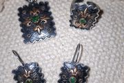 Vintage Emerald Bohemian Set, Turkish handmade, sterling silver