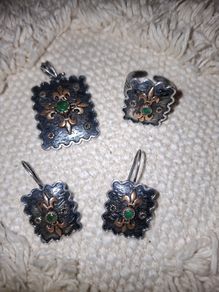 Vintage Emerald Bohemian Set, Turkish handmade, sterling silver