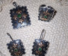 Vintage Emerald Bohemian Set, Turkish handmade, sterling silver