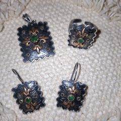 Vintage Emerald Bohemian Set, Turkish handmade, sterling silver