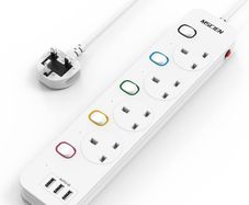 Mscien 3M Extension Lead with USB Slots, 4 Way 3 USB Extension Socket with Individual Switches Mountable Overload Protection Power Strips with 3Metre Extension cable 3250W