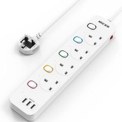 Mscien 3M Extension Lead with USB Slots, 4 Way 3 USB Extension Socket with Individual Switches Mountable Overload Protection Power Strips with 3Metre Extension cable 3250W