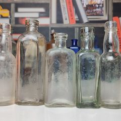 243 - Set of 5 Vintage Clear Glass Cork Top Collectible Decorative Bottles