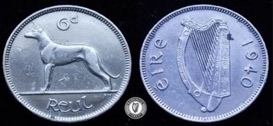 [#2307] - Ireland 1940 | Irish 6d | Six Pence | Wolfhound | High Grade