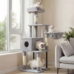 Cat Tree, 125 cm Cat Tower for Indoor Cats, Cat Scratching Post with Hidden Space, Sturdy Steel Tube