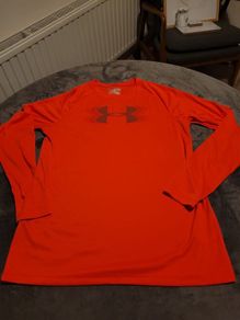 mens orange under armor long sleeve running top