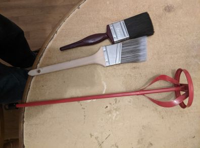 Paint stirrer and brushes