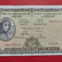 Irish 1970  Lavery Five pound banknote in Fine condition
