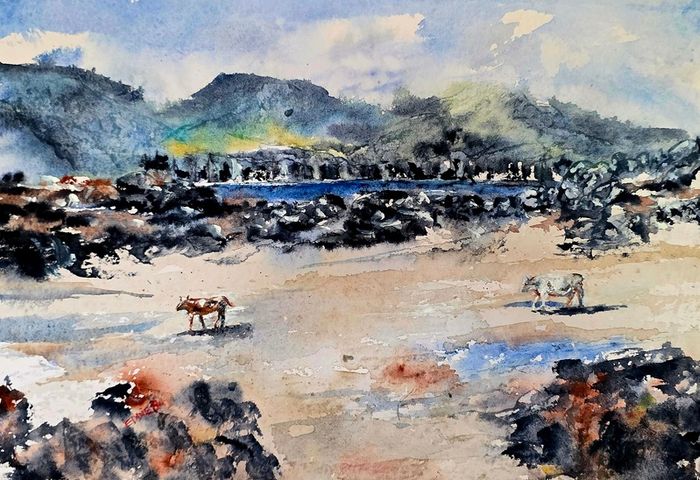 rosbeg beach walk watercolour