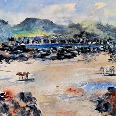 rosbeg beach walk watercolour