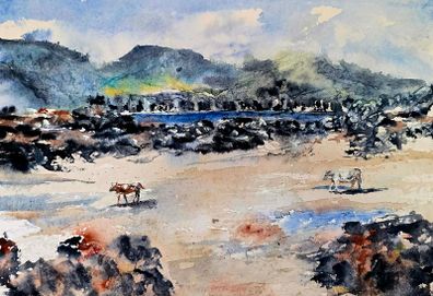 rosbeg beach walk watercolour
