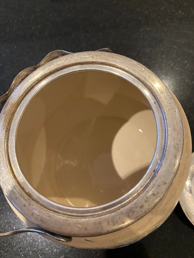 Bramley vintage ribbed biscuit barrel with  silver plated lid .