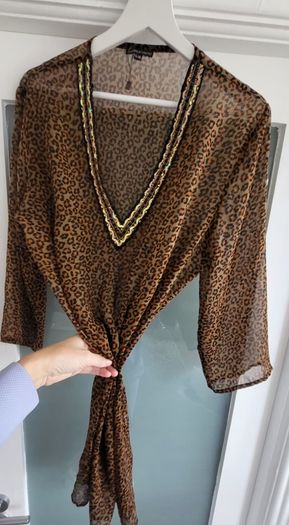 Inspired leopard print beachwear tunic  Sz L /XL (Fit 12-14 UK)