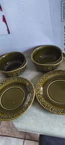 Vintage  Set of 2 soup bowl and saucers  Connemara Celtic Irish Fine Earthenware dishes in the Erin Green pattern. These items, likely from the 1960s