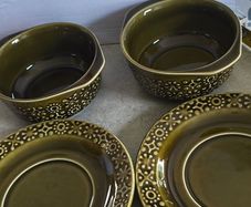 Vintage  Set of 2 soup bowl and saucers  Connemara Celtic Irish Fine Earthenware dishes in the Erin Green pattern. These items, likely from the 1960s