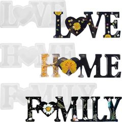 NEW SALE | 3 Pieces Resin Casting Moulds, Love/Home/Family Word Alphabet Epoxy Resin Moulds 3D Silicone Letter Moulds for DIY Craft Table and Home Decoration