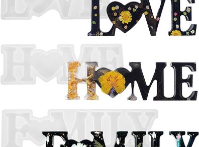 NEW SALE | 3 Pieces Resin Casting Moulds, Love/Home/Family Word Alphabet Epoxy Resin Moulds 3D Silicone Letter Moulds for DIY Craft Table and Home Decoration