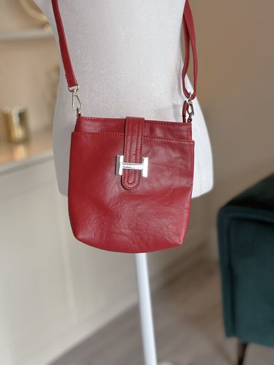Ladies Red Buckle Style Crossbody Bag